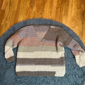 Hand Made Hand Knit Pastel Tone Oversized Sweater Size M L